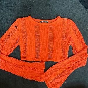 SHEIN Orange Distressed Long Sleeve Crop Top